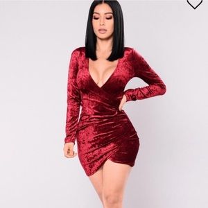 Fashion Nova Red Velvet Long Sleeve Dress